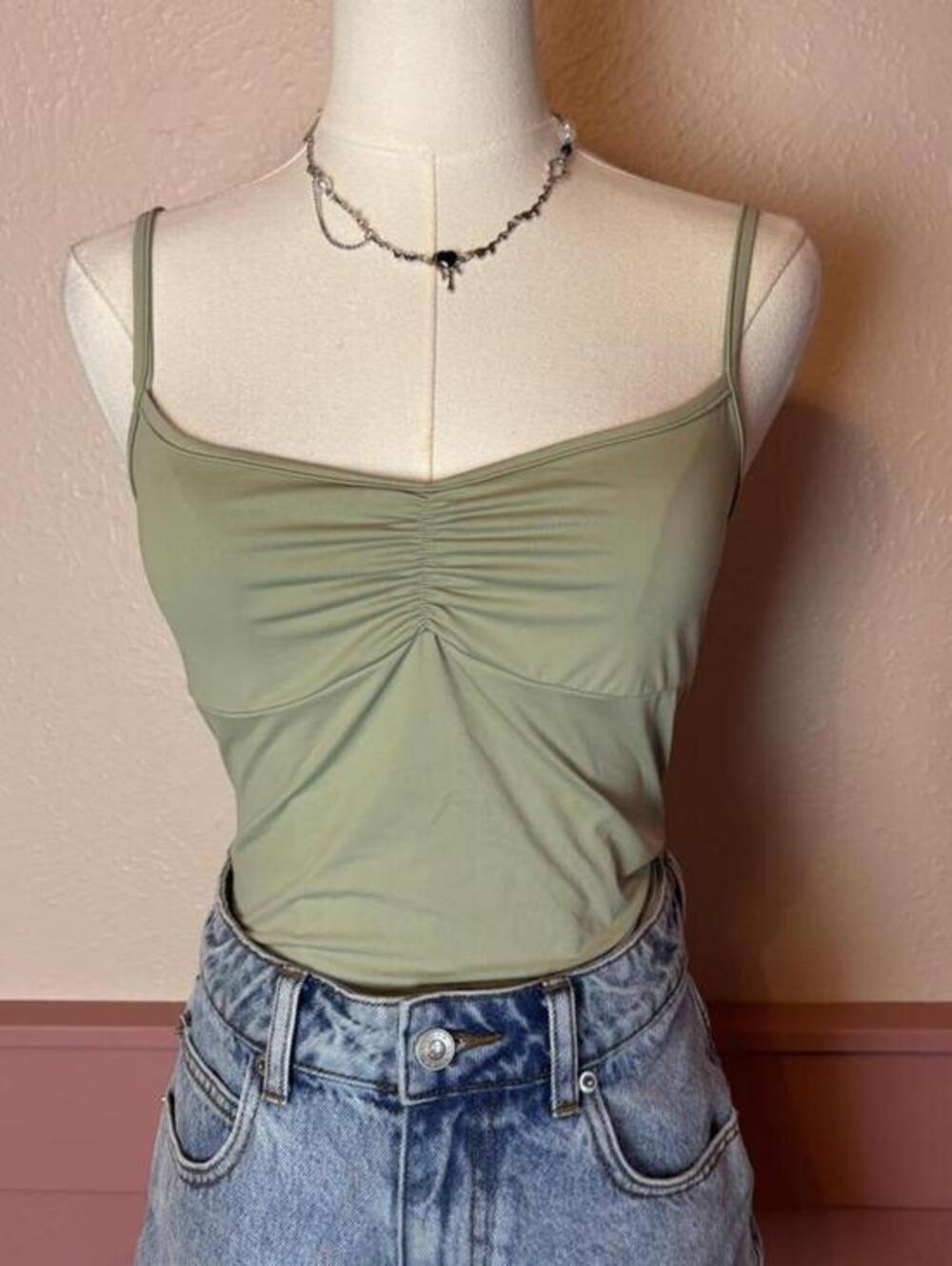 Princess Polly sage green runched tank bodysuit sz 4 nwot summer pastel